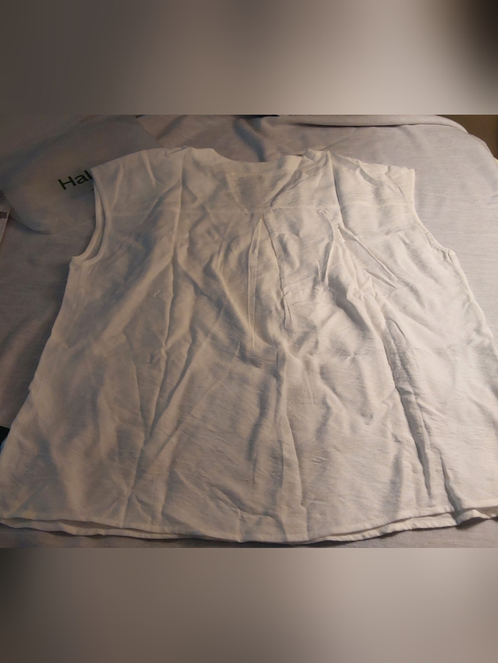 HALARA Cream Sleeveless Henley Tank with Wood Buttons - Picture 2 of 3
